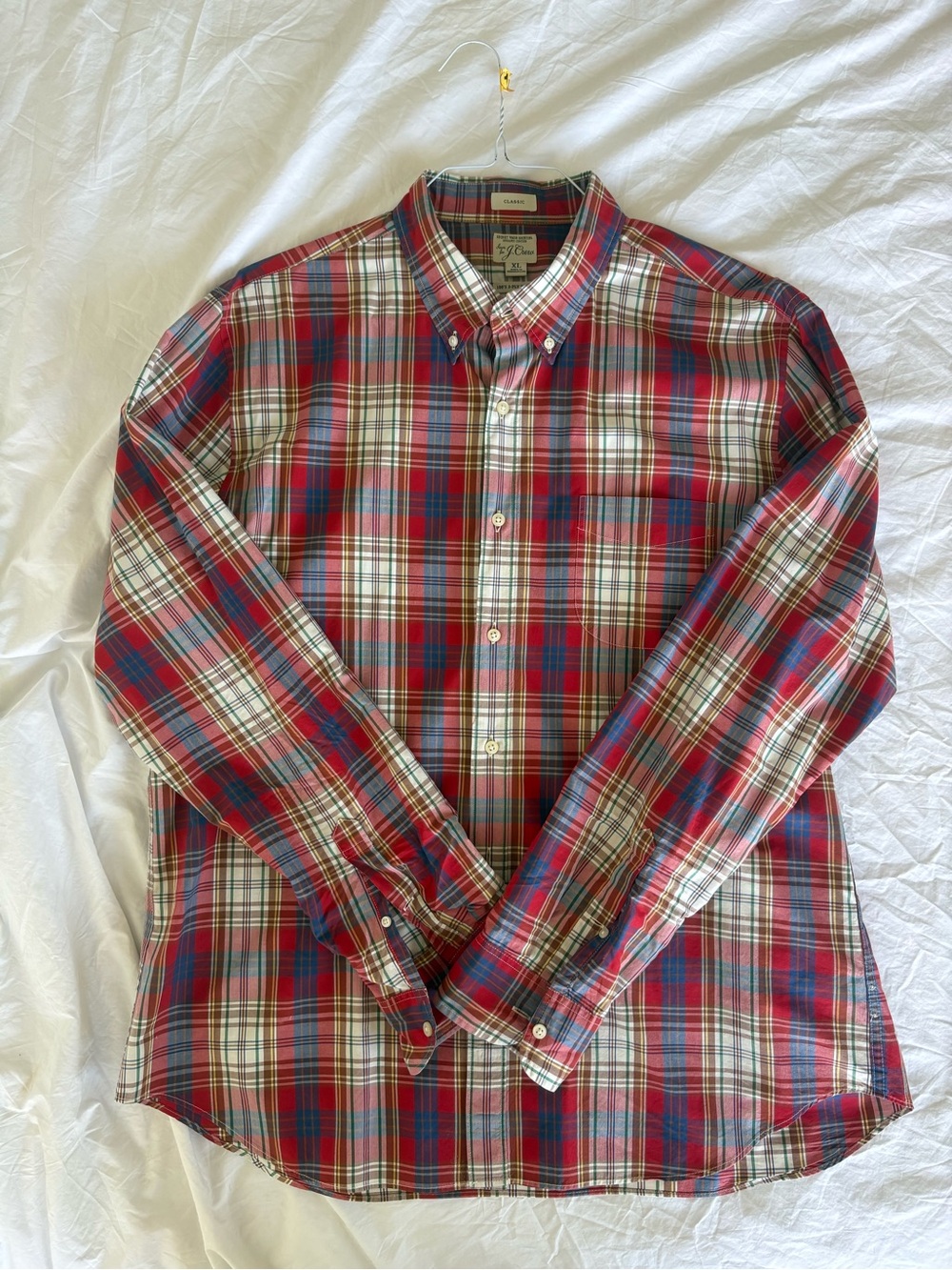 J. Crew Men's XL Plaid Button-Down Shirt - Red/Blue/White - Excellent Condition